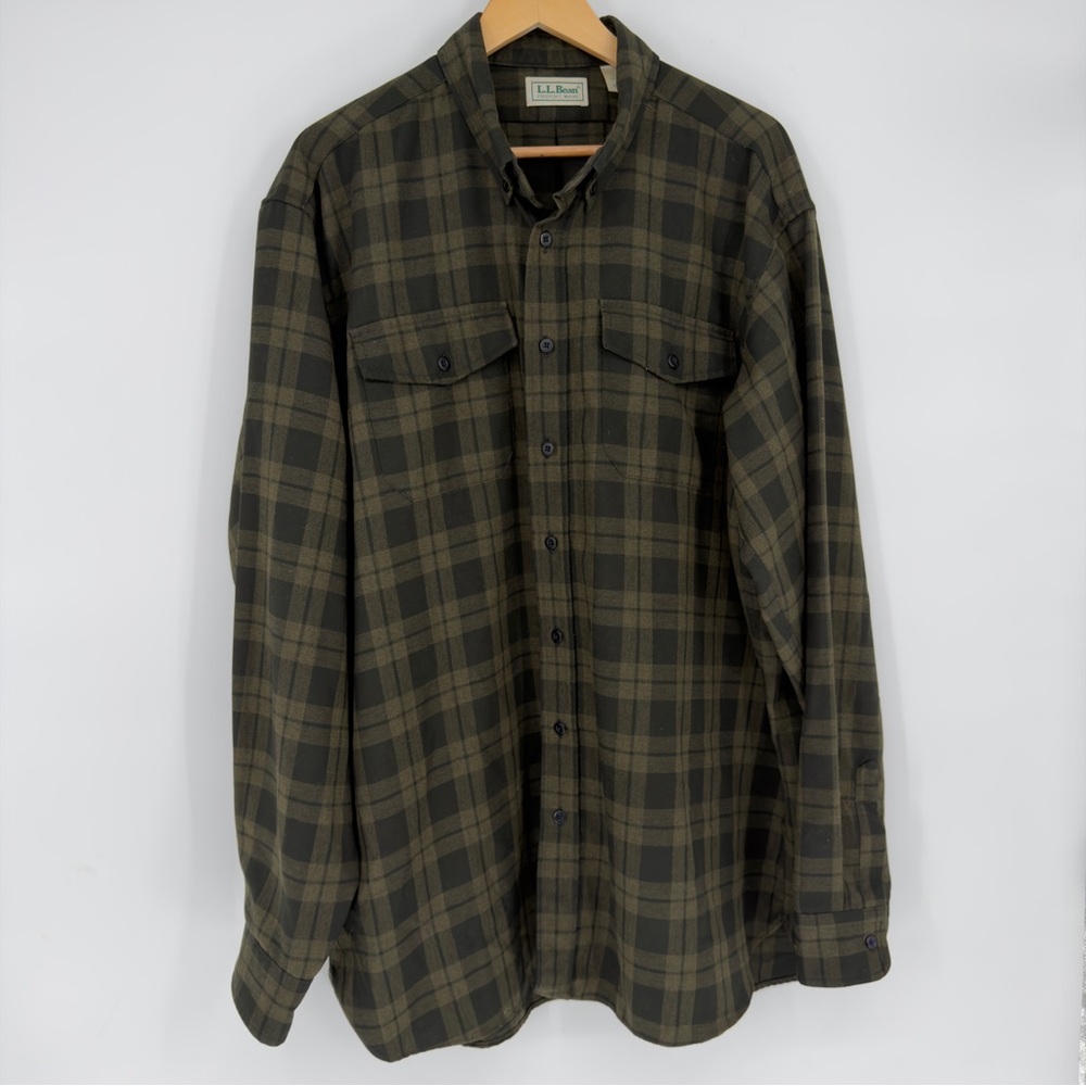 L.L. Bean Green Plaid Made in USA Flannel XXL Tall Mens